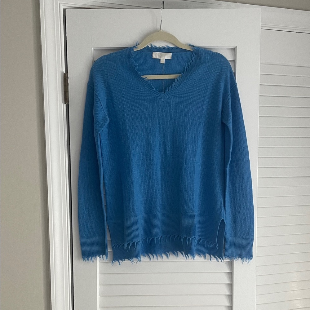 Lisa Todd Azure V-Neck Sweater with Frayed Edges